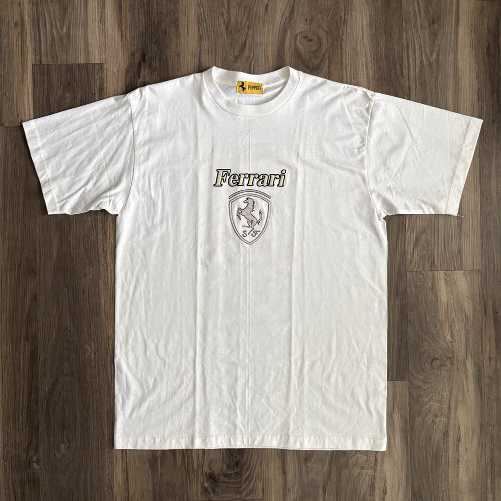 Vintage FERRARI T-Shirt Men's Size L 1990s Licensed White NEW WITHOUT TAGS